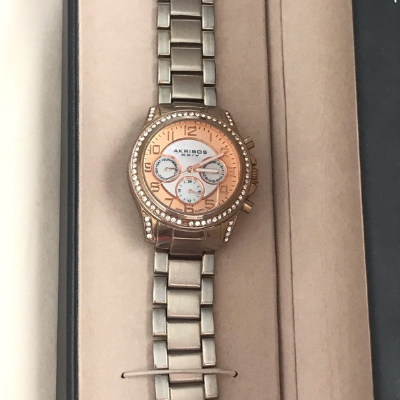 Akribos rose gold watch water resistant multi func
